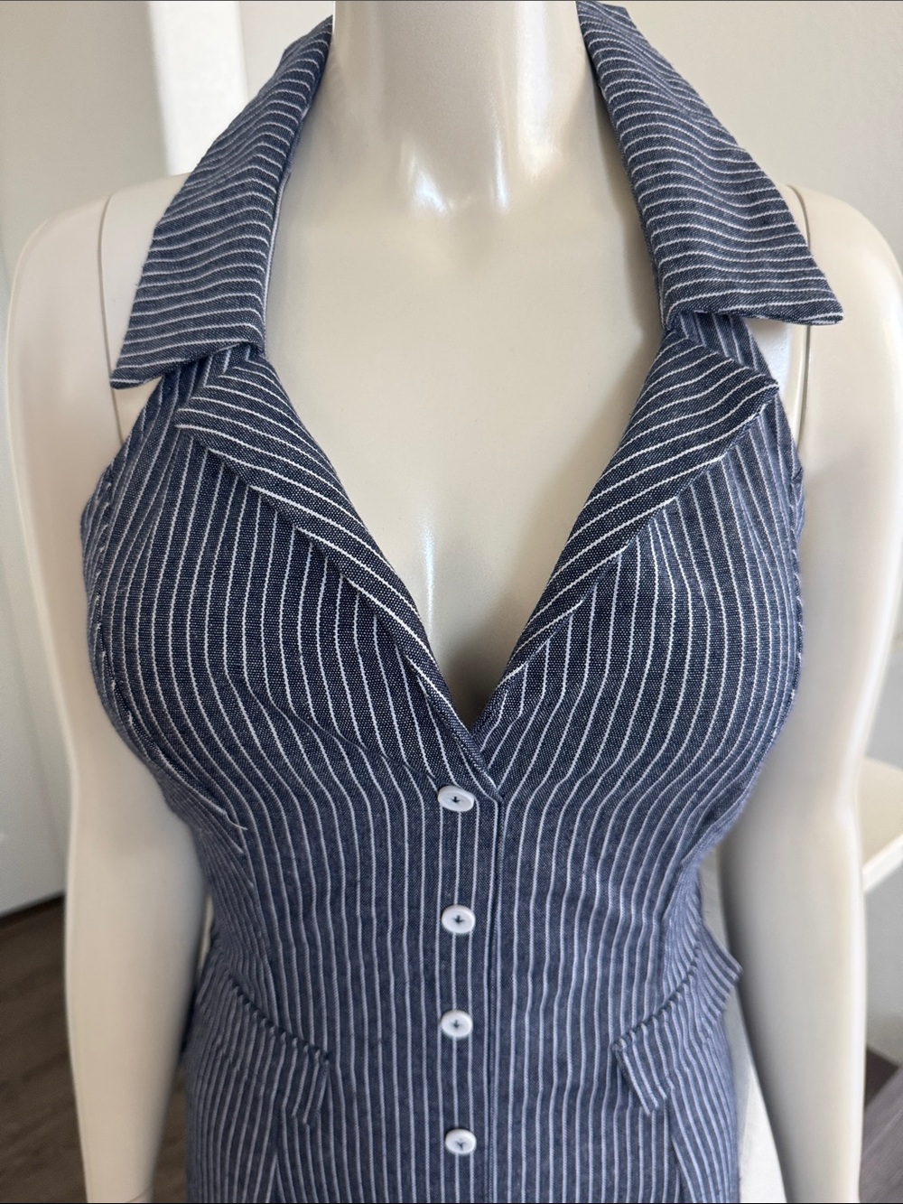 Striped Sleeveless Button-Down Dress - Picture 2 of 4